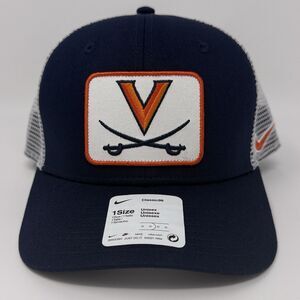 Nike Virginia Cavaliers UVA Hat Trucker Mesh Snapback Navy Blue Orange Patch V